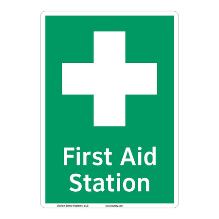 Clarion Safety Systems ANSI/ISO Compliant First Aid Station Safety Signs Indoor/Outdoor Aluminum (BE) 12" X 18" F1053-BESW3